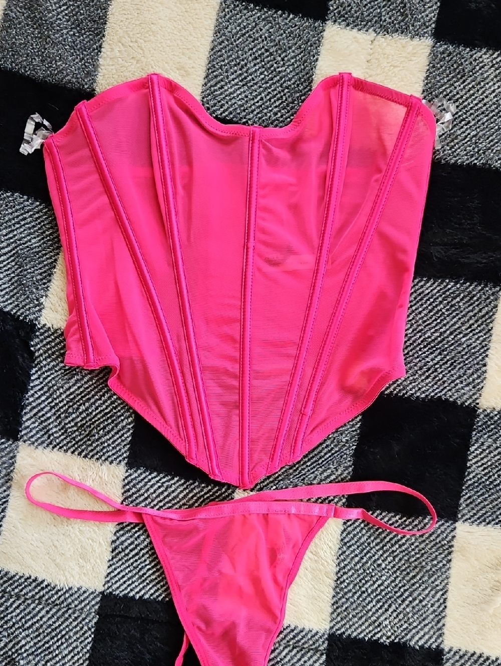 Fashion Nova Hot Pink Corset & Thong Set